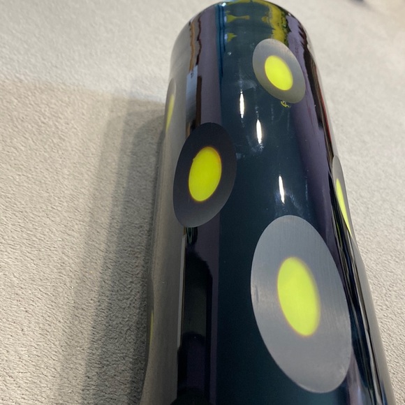 Black Crystal Vase Cut to Green Mid Century Modern MCM; Hand Blown 13.5 x 3 1/8" - Picture 11 of 11